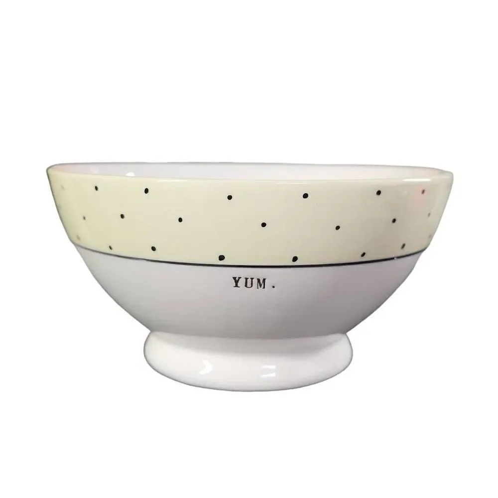 Rae Dunn White Yellow Black Dot Yum Bowl